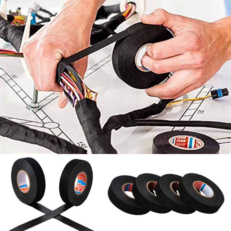 HSTECH 2 Rolls Wire Loom Harness Tape, Speaker Wiring Harness Cloth Tape, Black Adhesive Fabric Tape, for Automobile Electrical Wire harnessing Noise Dampening Heat Proof （15mm X 15m） Width:15mm (2 Rolls)