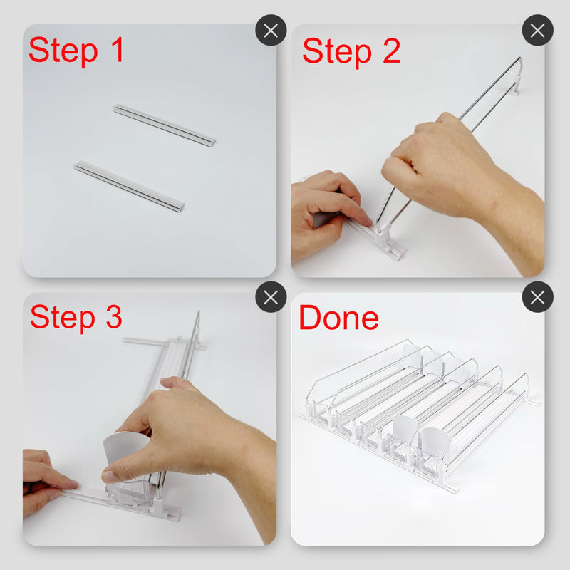 Drink Organizer for Fridge, Self Pushing Soda Can Dispenser for Refrigerator, Automatic Beverage Pusher Glide Beer Water Bottle Holder -5 Rows, White 15" D × 16.1"W × 3.4"H - 5 Rows