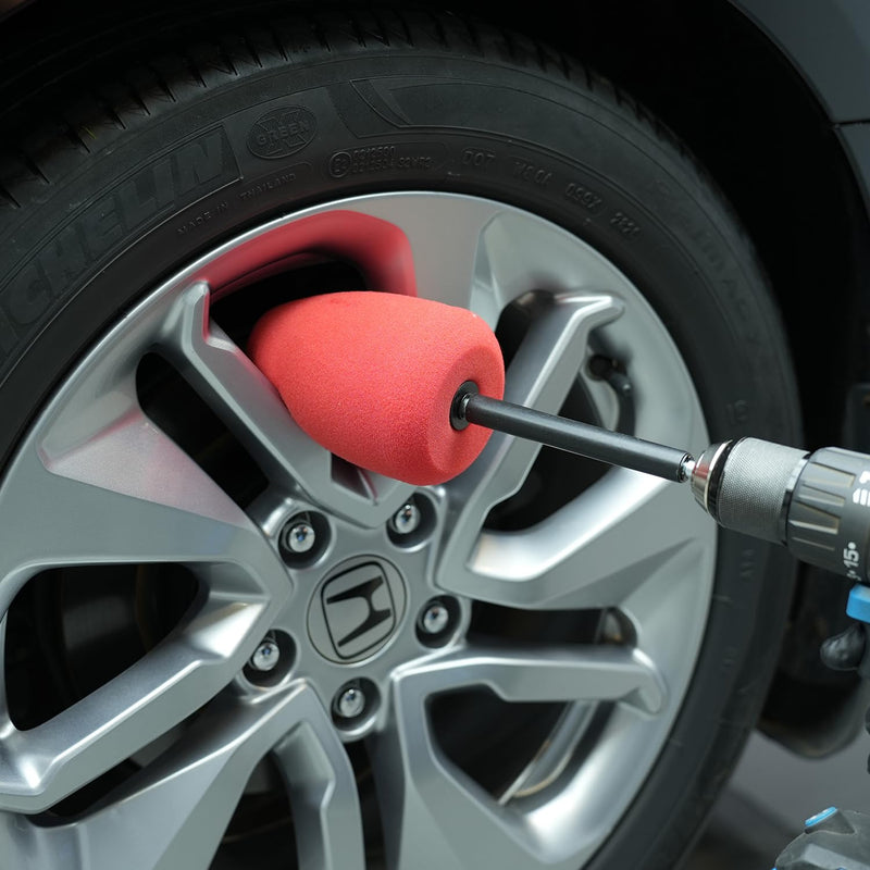 SPTA Metal Polishing Tool, Auto Cylindrical Metal Polish Buffing Polishing Ball, Drill Buffing Sponge Pads Buffing Wheel for Drill Foam, Sponge Buffing for Automotive Car Wheel Hub Care Red Cylindrical Polishing Ball