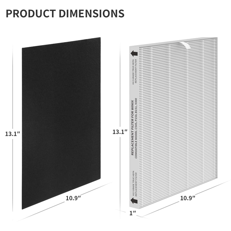 C545 Replacement Filter Compatible with Winix C545 Air Purifier, Filter S, Part Number 1712-0096-00, 4×Filters + 4×Activated Carbon Pre-Filters 4-Pack