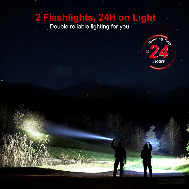 Flashlight 20000 High Lumens Rechargeable - 2 Pack 30W Super Bright LED Flash Light | 24H Long Lasting & 5000ft Beam USB C High Powered Handheld Police Flashlight for Home/Camping/Hiking/Emergency Black