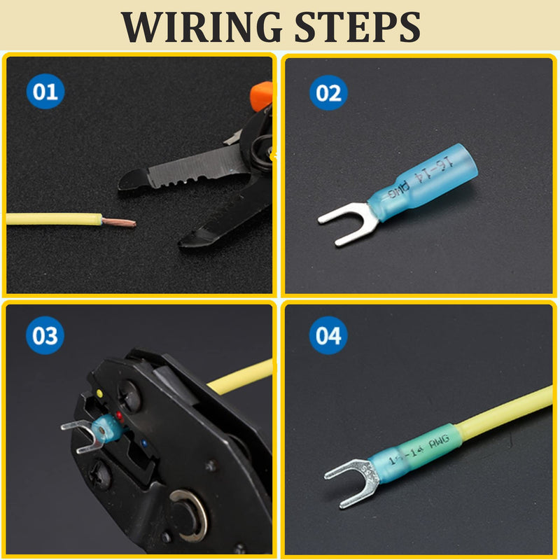 100pcs 12-10 AWG Marine Grade Heat Shrink Fork Connectors, ＃10 Tinned Copper Heat Shrink Fork Terminals, Insulated Electrical Spade Crimp Fork Wire Connectors (Yellow AWG12-10) Yellow AWG12-10