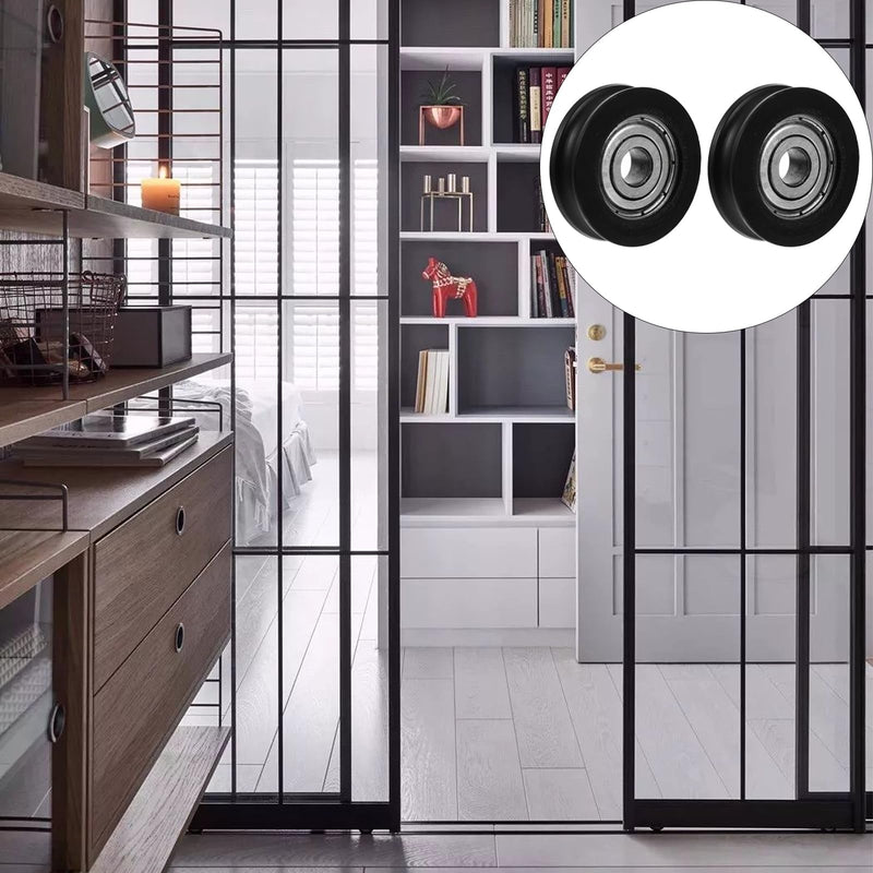 TEHAUX Nylon U-Groove Sliding Door Pulley Wheel 1.18 Inch – Low-Noise & Smooth-Sliding for Barn Doors, Cabinets, Shower Doors & Windows – for Residential & Commercial Use 2.5X2.5CM Black
