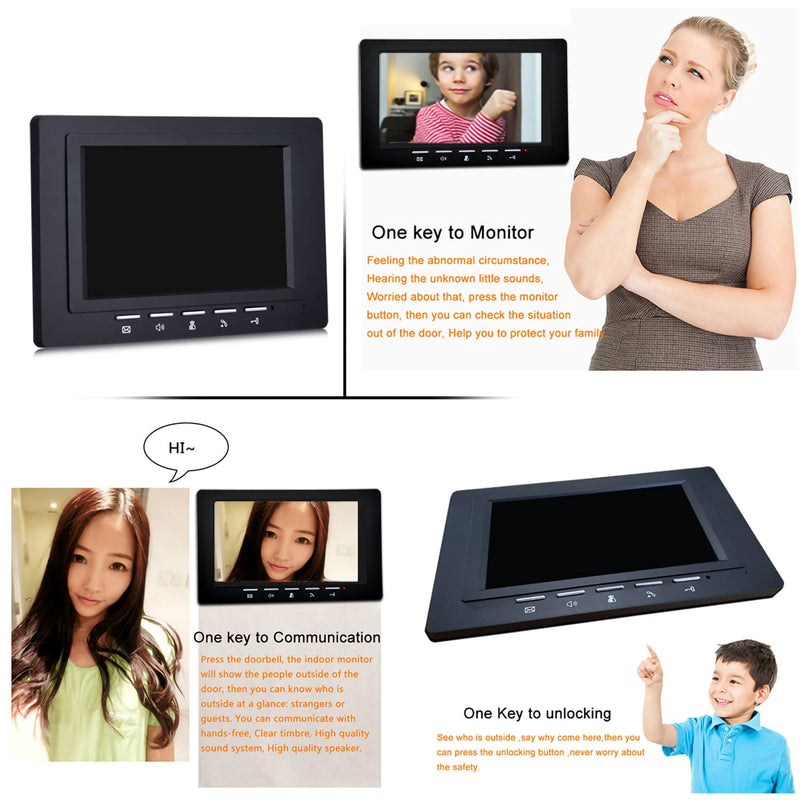 Video Intercom System, 7 Inches Monitor Wired Video Doorbell with Monitor Kits, IR Night Vision Camera Support Unlock, Monitoring, Dual-Way Intercom for Home Villa House Office Apartment Silvery