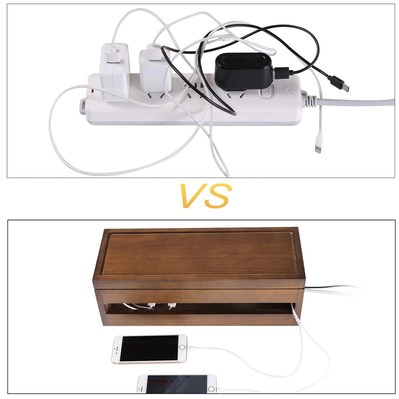 Changsuo Cable Management Box Wooden Cord Organizer Box for Extension Cord Power Stripe Surge Protector Wire Management Concealer Cover Hider for Desktop Home Office Kitchen (Brown) Brown
