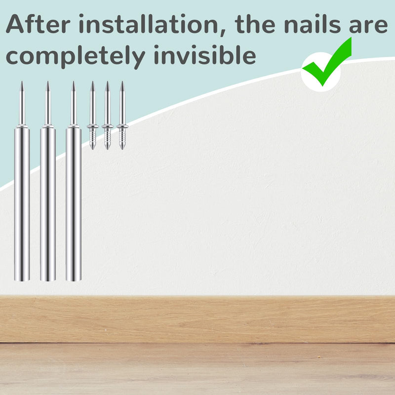 500 Pieces Double-Head Skirting Thread Seamless Nail Double Headed Nails Non Marking 2 Sided Nails Invisible Special Hidden Nails with 5 Installation Barrels for Skirting