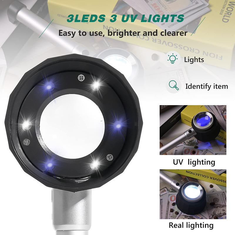 30X Handheld Magnifier with 6 Light, Jeweler Loupes Lighted Magnifying Glass-USB Rechargeable for Seniors Reading Coins Crafts Jewelry Hobbies 30X-1.41in