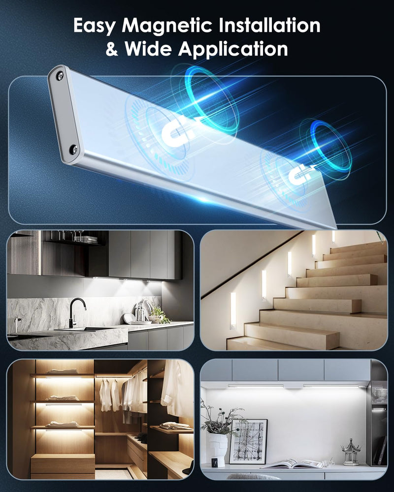 VerRon 5-Pack Under Cabinet Lighting, Upgraded 2000mAh Rechargeable Under Cabinet Lights Wireless with 3 Color Temps 68 LED, Indoor Motion Sensor Closet Lights Under-counter Light Fixtures for Kitchen 8 inch