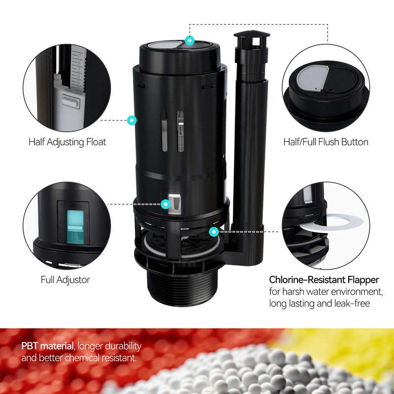 R&T A2422M 3-Inch Dual Flush Valve with Push Button Dual Flush Toilet Repair Kit Toilet Tank Parts Replacement for 2-piece Toilet Fit 3 INCH Hole Size Toilet