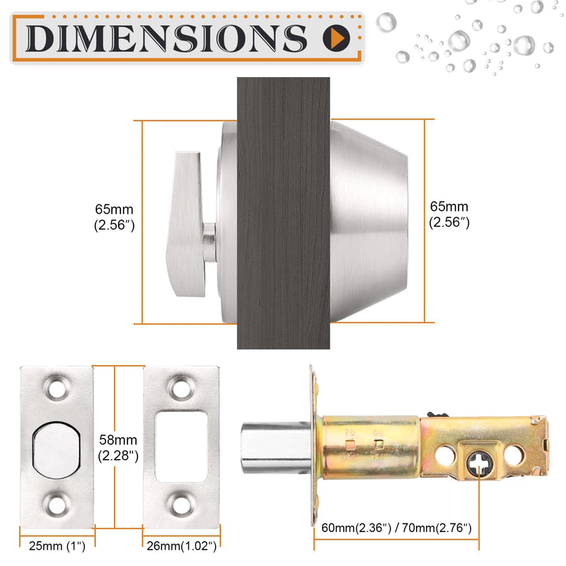 Probrico(2 Pack Keyed Alike Single Cylinder Deadbolts Brushed Nickel (Combo Packs), Keyway Keys Handleset, 3 Keys Anti-Theft Interior& Exterior Door Hardware (for Entrance Lock and Front Gate) 2 Pack