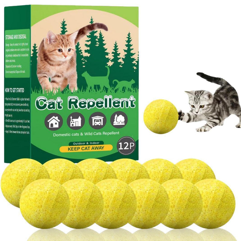 Cat Repellent Balls for Indoor & Outdoor – Natural Essential Oil Citrus & Mint Blend, Strong Aroma Cat Deterrent for Home, Garden & Furniture Protection– Long-Lasting 30–45 Day Pet-Safe Scent,12-Pack