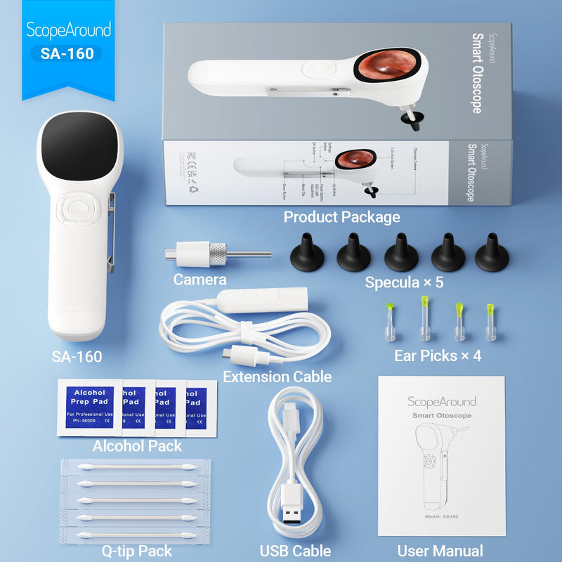 ScopeAround Digital Otoscope with IPS Screen, 720p HD Smart Visual Ear Camera, Ear Scope Otoscope Camera with 6 LED Lights, Ear Wax Removal Tool Camera, Plug & Play