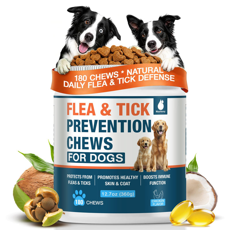 Natural Flea and Tick Prevention for Dogs Chewables, 180 Soft Chews Dog Flea and Tick Treatment, Oral Flea Chews for Dogs, Skin & Coat Support Supplement 180 chews
