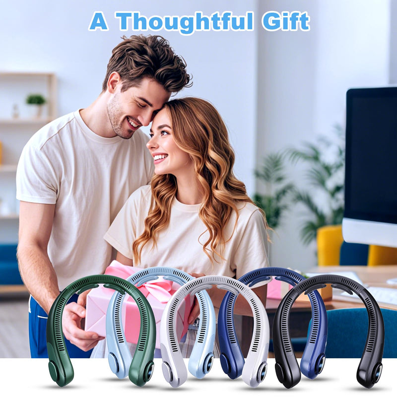 Portable Neck Fan that Blow Cold Air, LED Display, Rechargeable Hands-Free Wearable Cooling Personal Fan, 5 Speed, Neck Support, Bladeless Neck Air Conditioner, Gifts for Women/Men, Hot Flashes Light Blue