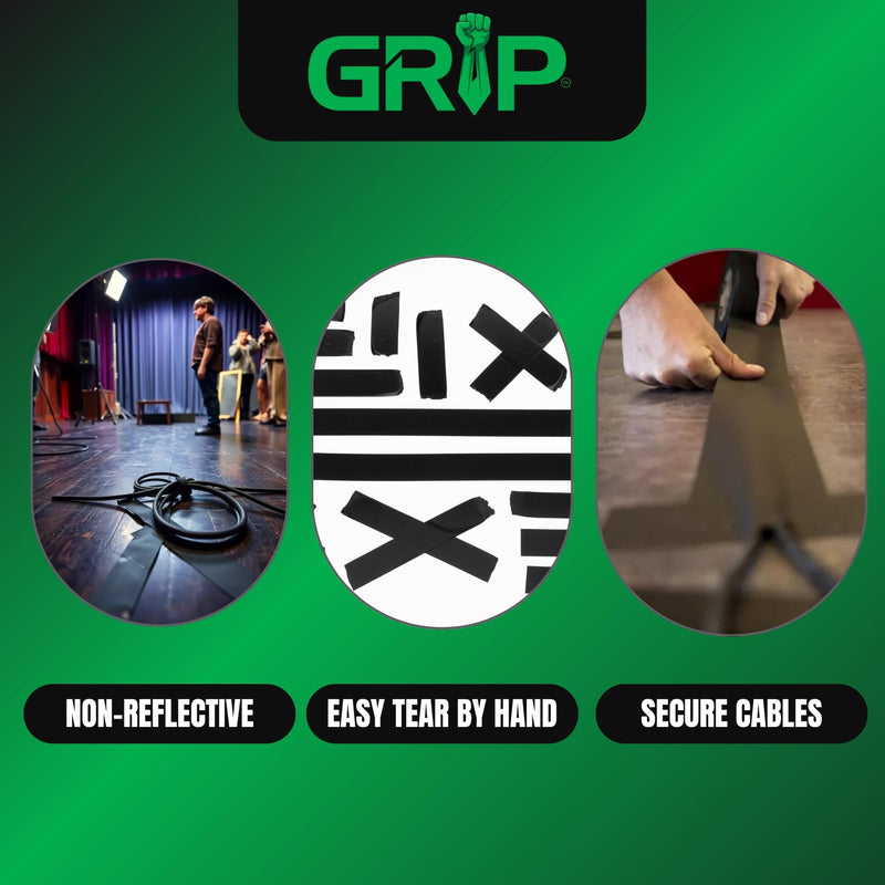 GRIP Premium Grade Non-Reflective Gaffer Tape | Heavy Duty, Matte Black, Residue-Free, Ideal for Photography, Stage, Film, Cable Management, Floors (1, Black, 2" x 32 Yards) 1