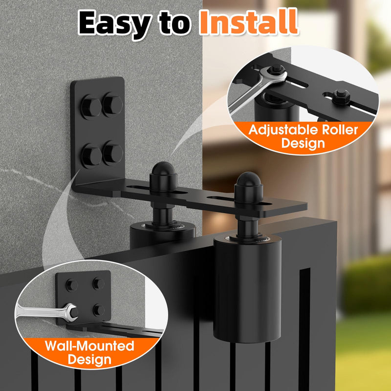 Sliding Gate Guide Rollers & Hardware Kit – Heavy Duty 3" Adjustable Nylon Wheels, Rust-Proof L-Bracket for Sliding Gates, Wood, or Garage Doors (Black-1pc, 3in) Black-1pc