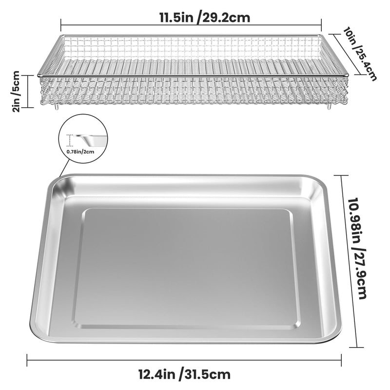 Stainless Steel Baking Tray Pan and Air Fryer Basket Compatible with Cuisinart Airfryer TOA-060 and TOA-065 (with Cuisinart TOA-060 and TOA-065) with Cuisinart TOA-060 and TOA-065