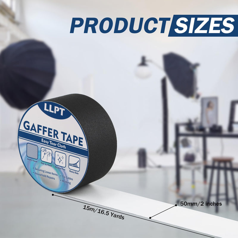LLPT Gaffers Tape White 2" x 16.5 Yards Matte Non Reflective Easy Tear Residue Free Heavy Duty Gaffing Tape for Cords Photography (PGT515P1WT) 2" x 16.5 Yds 1