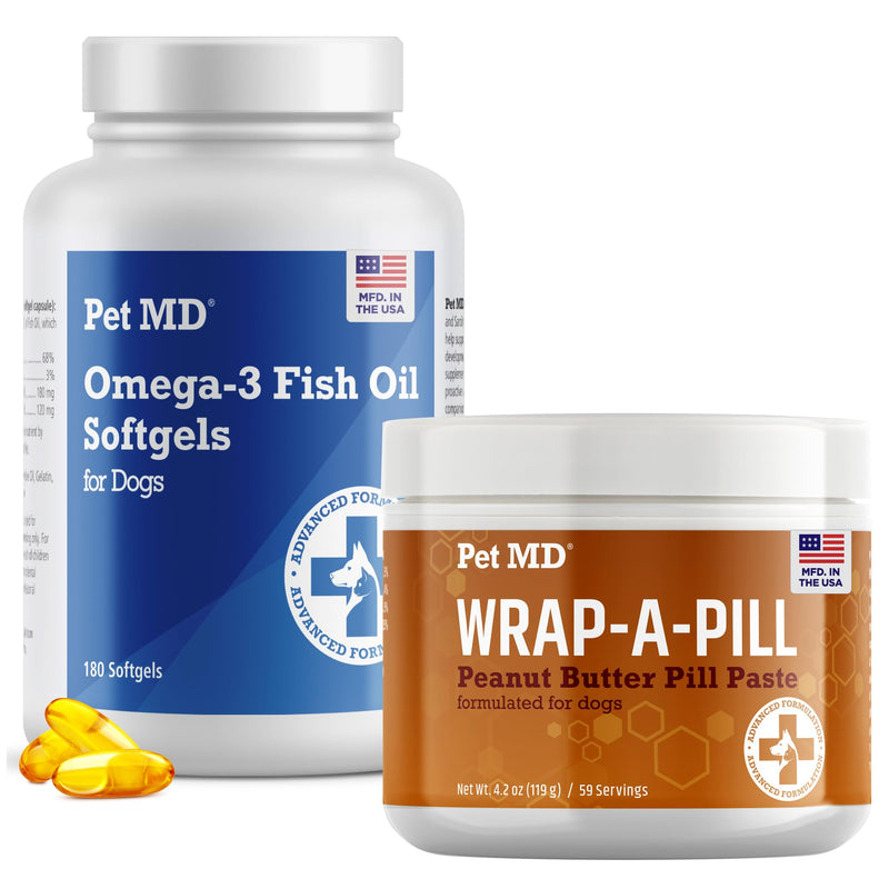 Pet MD Omega 3 Fish Oil Soft Gels & Wrap A Pill Peanut Butter Flavored Pill Paste
