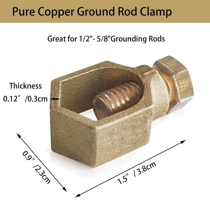 Copper Ground Rod Clamp, Great for 1/2”- 5/8” Grounding Rods (2, BCP58 (1/2''-5/8'')) 2pcs Ground Rod Clamp