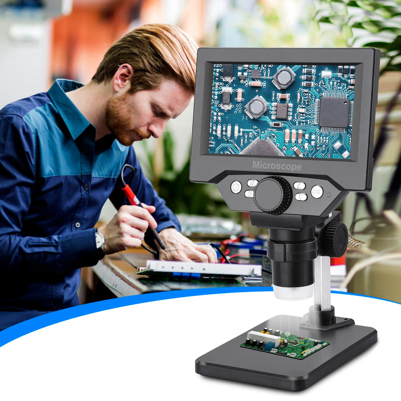 Koolertron 5.5 inch LCD Digital Microscope, 8MP 1-1000X Magnification, 8 LED Lights, Rechargeable Battery, Video Recording for Circuit Board Repair, PCB Inspection, Coin, and More