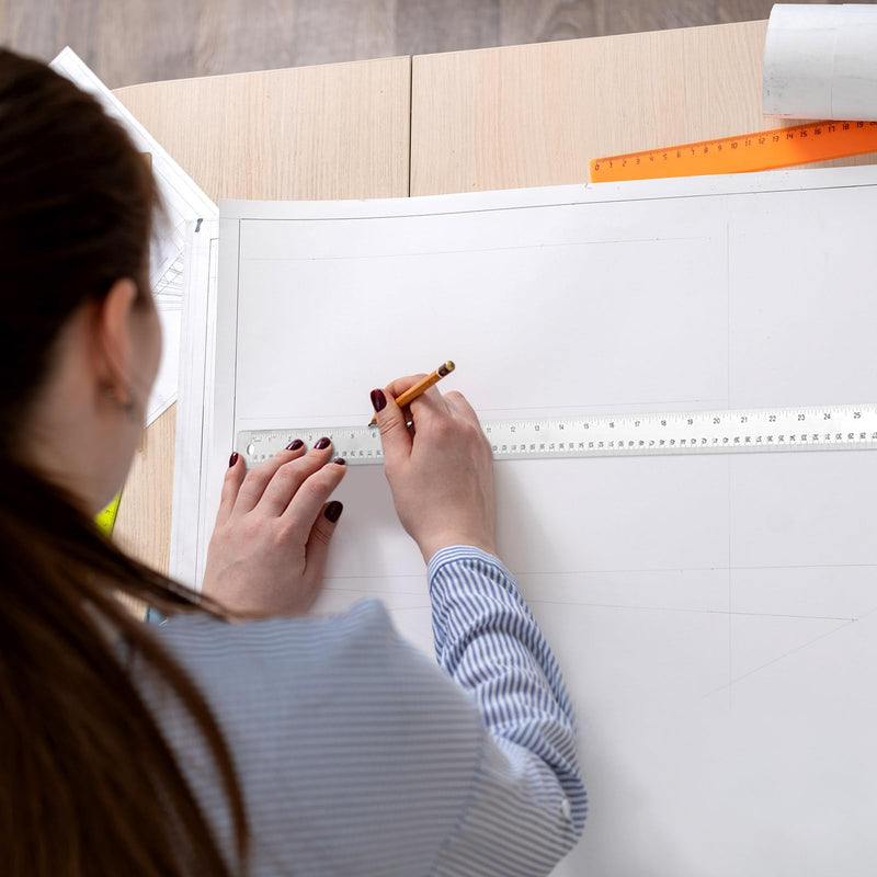 2 Pieces 36 Inch Metal Yard Stick Non-slip Ruler with Cork Backing Stainless Steel Metal Ruler Large Edge Rulers Yard Stick with Inch and Centimeters Drafting Office Tool Prevent Ink Leakage