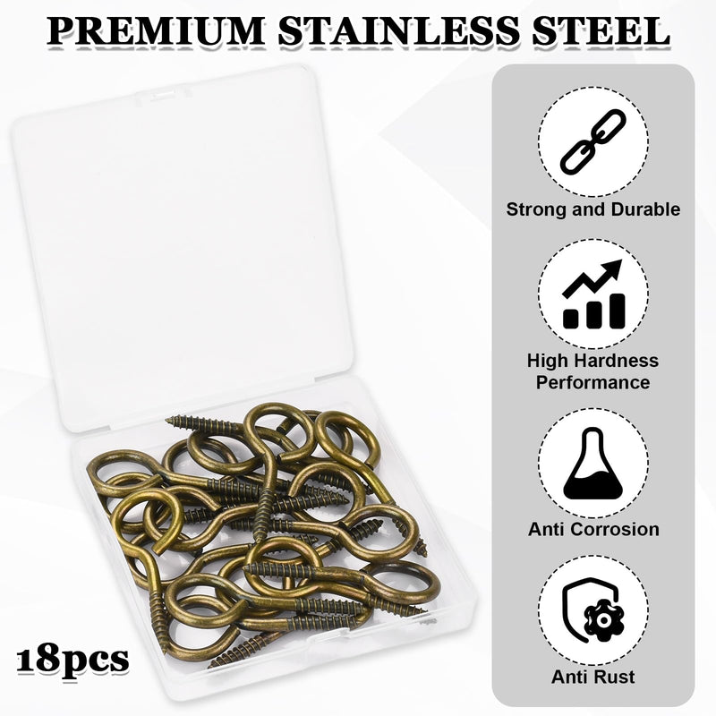 YGAOHF 18 Pack 2.5 Inch Eye Hooks Screw - 200Lbs Capacity, Stainless Steel Eye Bolts Screw in Heavy Duty, Indoor & Outdoor Use (Vintage) Vintage