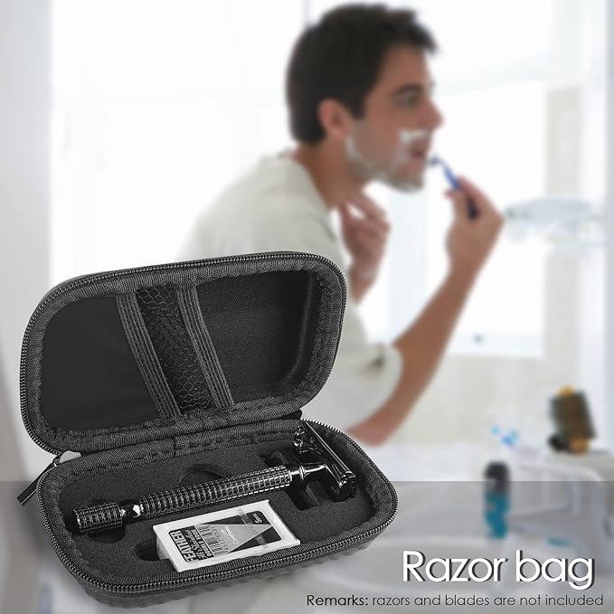 Linkidea Hard Shell Safety Razor Travel Case, Shaving Kit Storage Box for Long/Short Handle Razor, Compatible with Mercur, Vikings, WEISHI Double Edge Safety Razor - NewNest Australia