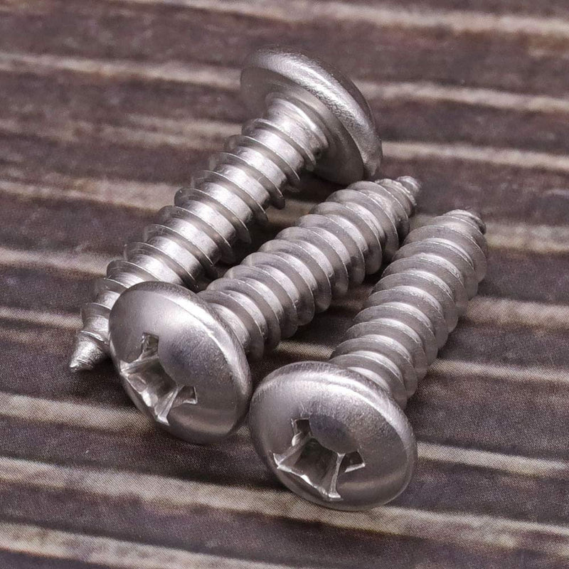 #8 x 1/2" Pan Head Sheet Metal Screw, 304 Stainless Steel 18-8, Phillips Drive Self Tapping Screw, Round Head Wood Screw, Bright Finish, Full Thread, Pack of 100 #8 x 1/2"