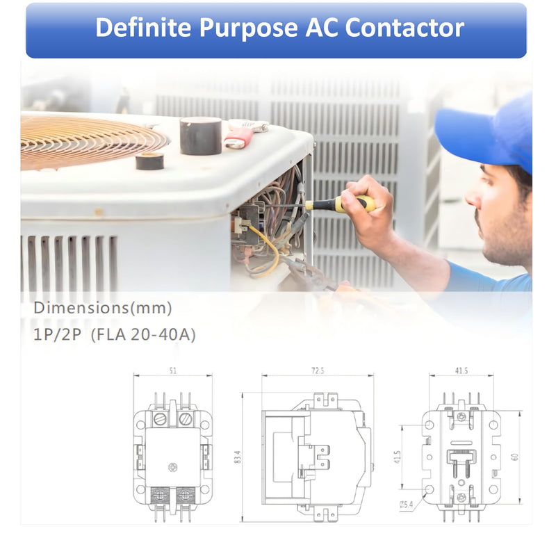 Long Term Heavy Duty 1 Poles 40 Amp 24V AC Compressor Contactor Air Conditioner Condenser AC Definite Purpose Contactor… 1P-40A-24V
