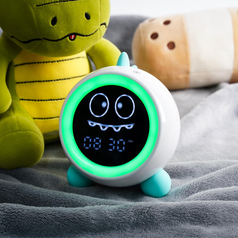 Kids Alarm Clock, Toddler Sleep Training Clock with Night Lights, Sound Machine, Time to Wake Dinosaur Alarm Clock for Children, Gift Ideas for Kids Toddler Boy Girl (Green) Green