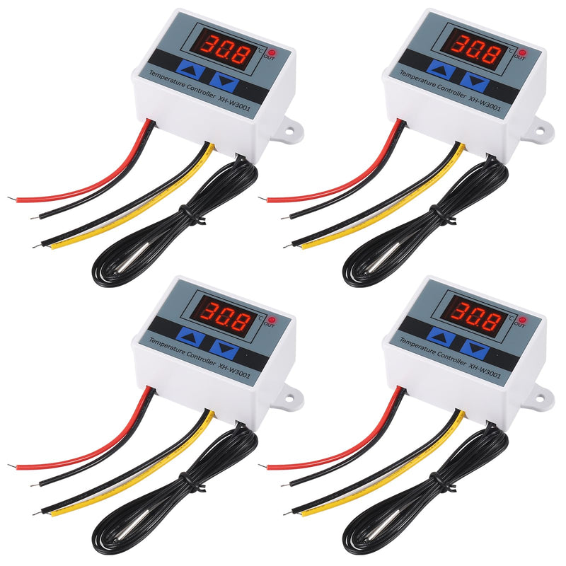 UMLIFE 4PCS XH-W3001 Digital LED Temperature Controller Module Digital Thermostat Switch with Waterproof Probe Programmable Heating Cooling Electronic Thermostat Range from -50℃ to 110℃ (12V 10A 120W) 4PCS 12V