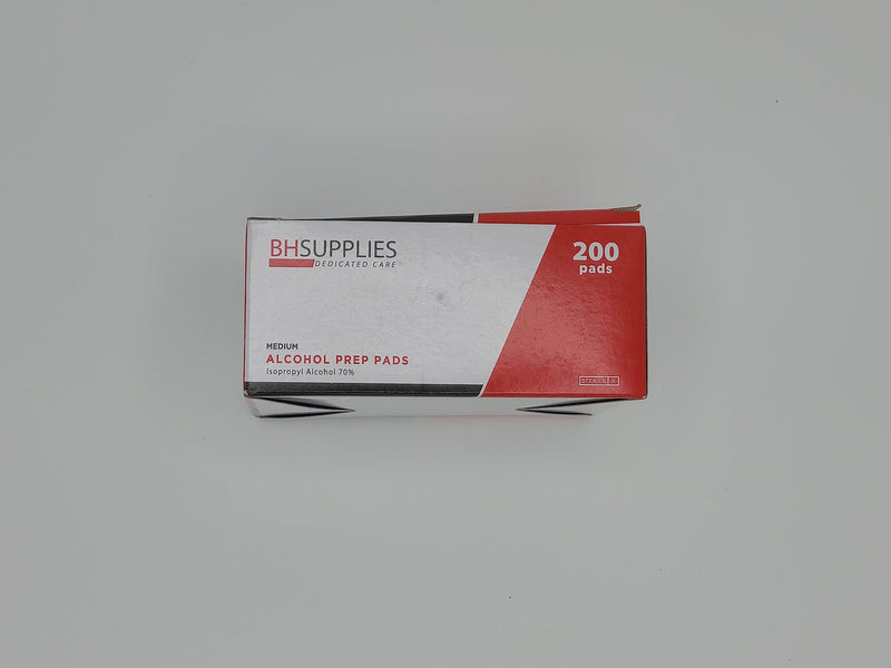 BH Supplies Alcohol Prep Pad Sterile, Medium 2-Ply, 200 Count - Saturated with 70% Alcohol