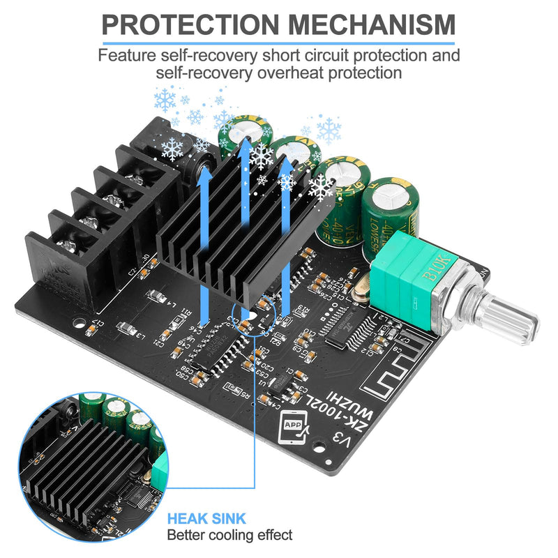 Mini Amplifier Board Bluetooth Amplifier 2.0 2X100W 5V-24V Audio Power Amplifier Module for Store Home Theater Speakers (ZK-1002L) 100.0