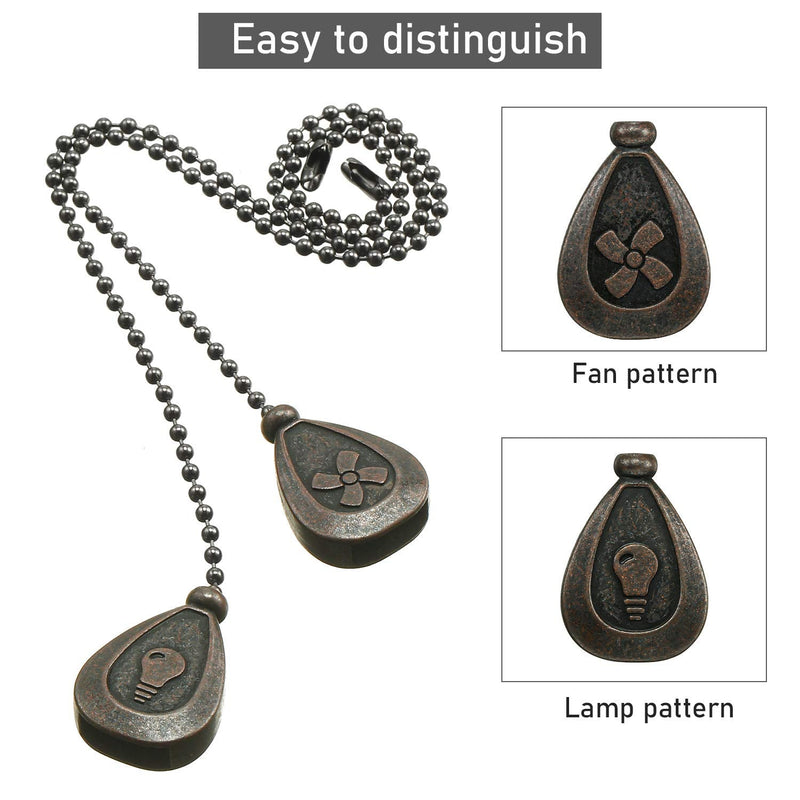 4 Pieces Ceiling Fan Pull Chain Extender Ornament 12 Inch Ceiling Pull Chain Extension Classic Drop Shaped Pendant Beaded Ball Cord for Fan light lamp decorative with Connector(Black Copper) Black Copper