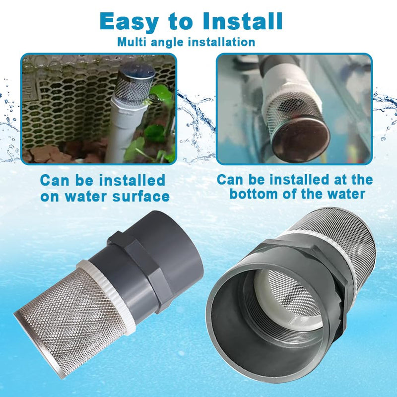 1 inch Stainless Steel Filter Cover Connected to 1 inch/DN25 Grey PVC Filter Water Pipe, Vent Cap Suction Strainers Used to Remove Debris and Reduce Solid Entry(1pcs) 1"DN25