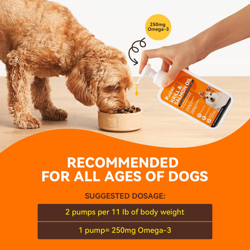 Fish Oil for Dogs, Antarctic Krill & Wild Alaskan Salmon Oil, Omega-3 Fish Oil with EPA & DHA for Healthy Skin and Coat, Less Shedding, Itch Relief, Immune Supplement with Pump-8 oz, Liquid - PawsPlanet Australia