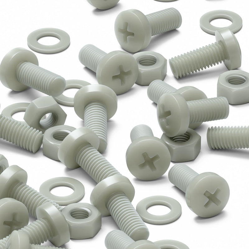 50x Glass Filled Reinforced Super Nylon Pan Head Crosshead Machine Screws, M8 x 20 mm, Plastic Nuts, Bolts & Washers (5/16 x 25/32 in)