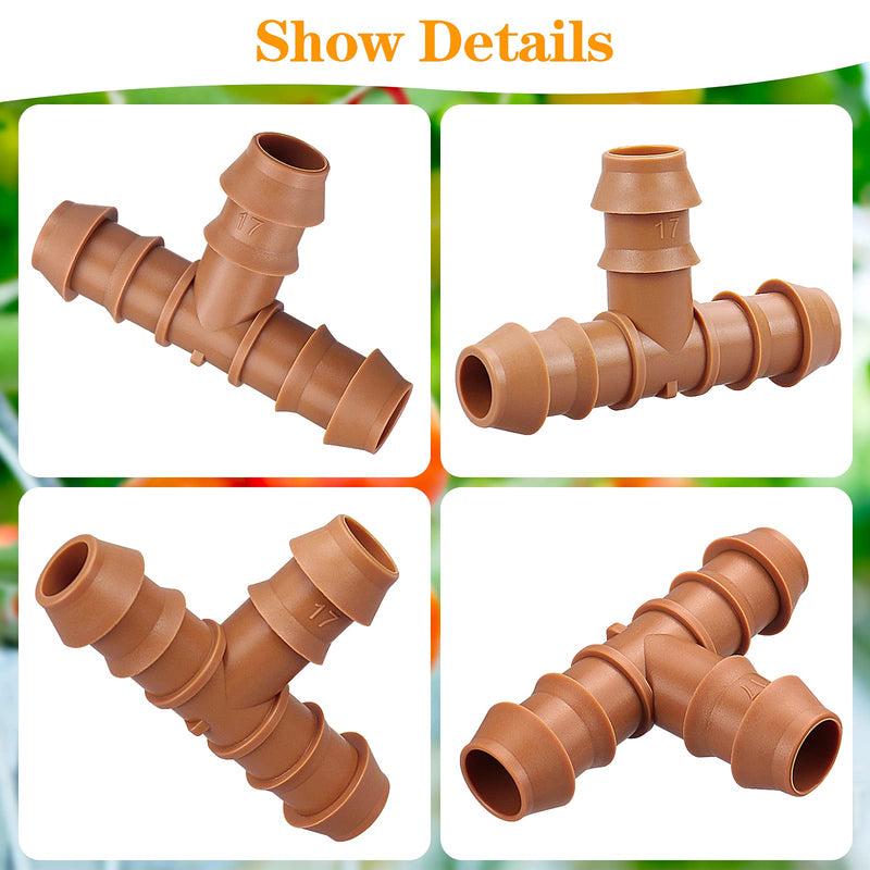 20 Pieces Drip Irrigation Fittings Tee Connectors for 1/2" Tubing, Barbed T 3 Way Connectors for 1/2 Inch Irrigation Tubing(0.600" ID), Drip Line Tees for Drip Sprinkler Garden Lawn Systems 17mm Tees-20P