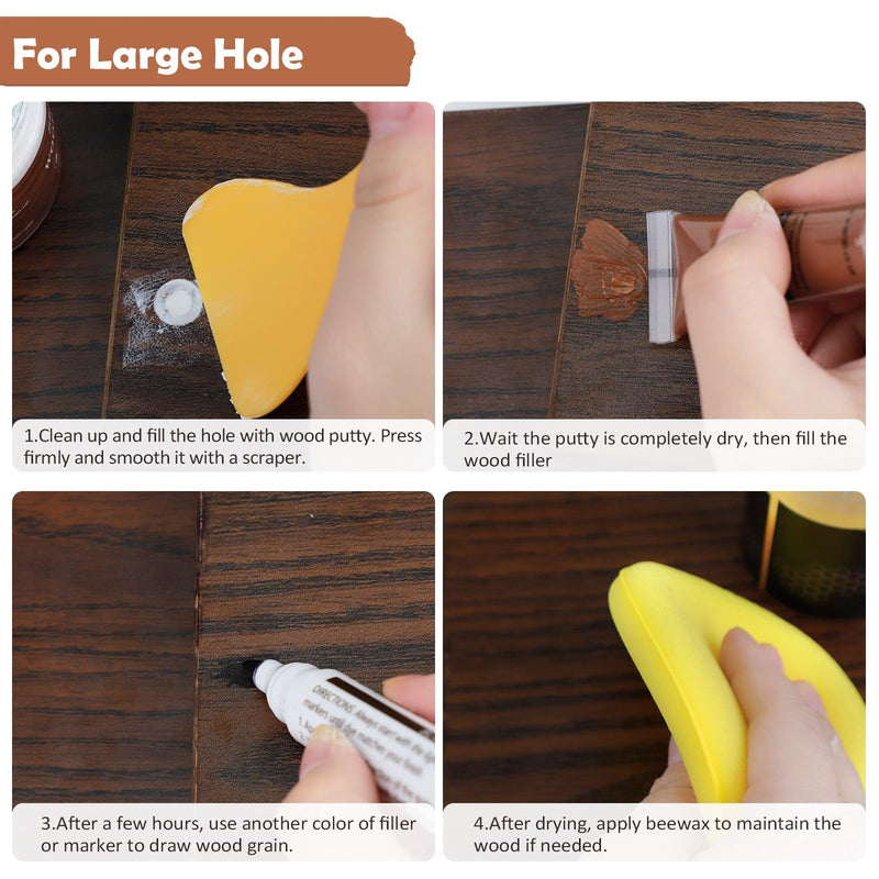 DEWEL Wood Furniture Repair Kit, New Upgrade Wood Fillers, Furniture Touch Up Markers, Wax Sticks, Wood Putty with Beeswax for Cracks, Wood Hole, Scratches, Floor, Table, Door 12+8+8