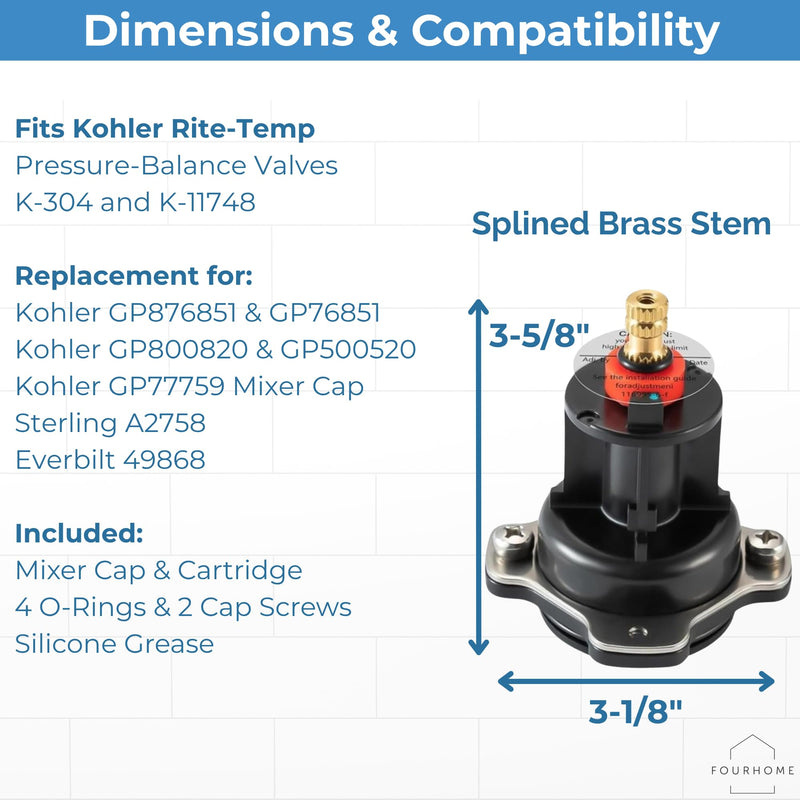 Replacement for Kohler GP876851 Mixer Cap and Pressure Balance Shower Kit