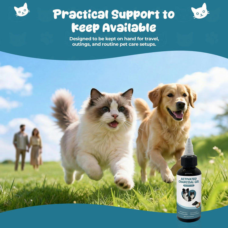 Activated Charcoal Gel for Dogs and Cats, Ready-to-Use Emergency Support for Accidental Ingestion, Diarrhea, Gas Relief & Digestive Upset, Pet First Aid Essential, 30 mL