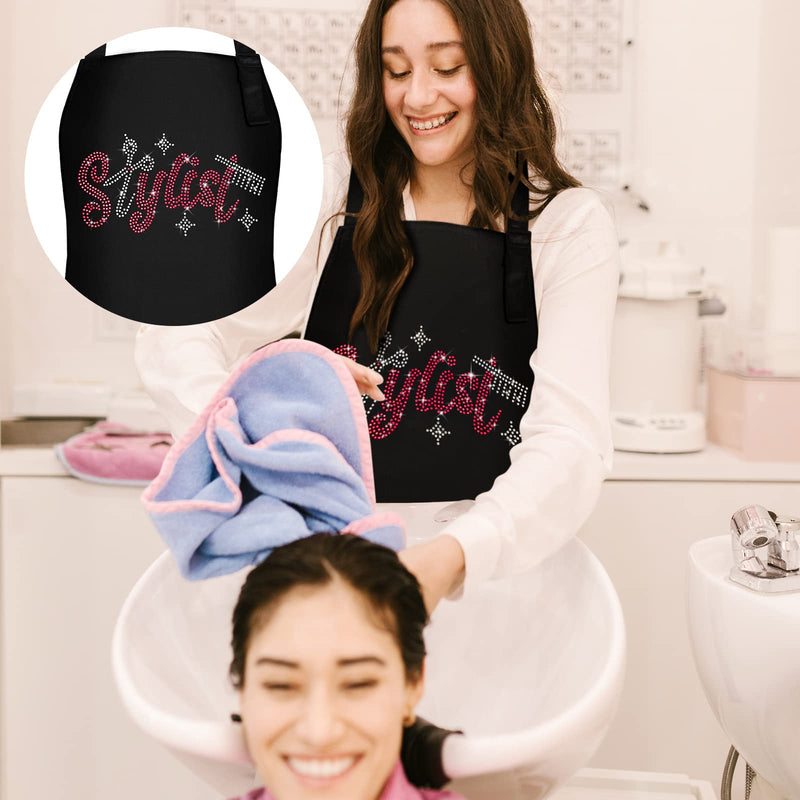 Coume 2 Pcs Hair Stylist Apron Hairstylist Salon Apron with Rhinestone Tools 3 Pockets Waterproof Hairdresser Barber Apron Trendy and Simple Style Pink