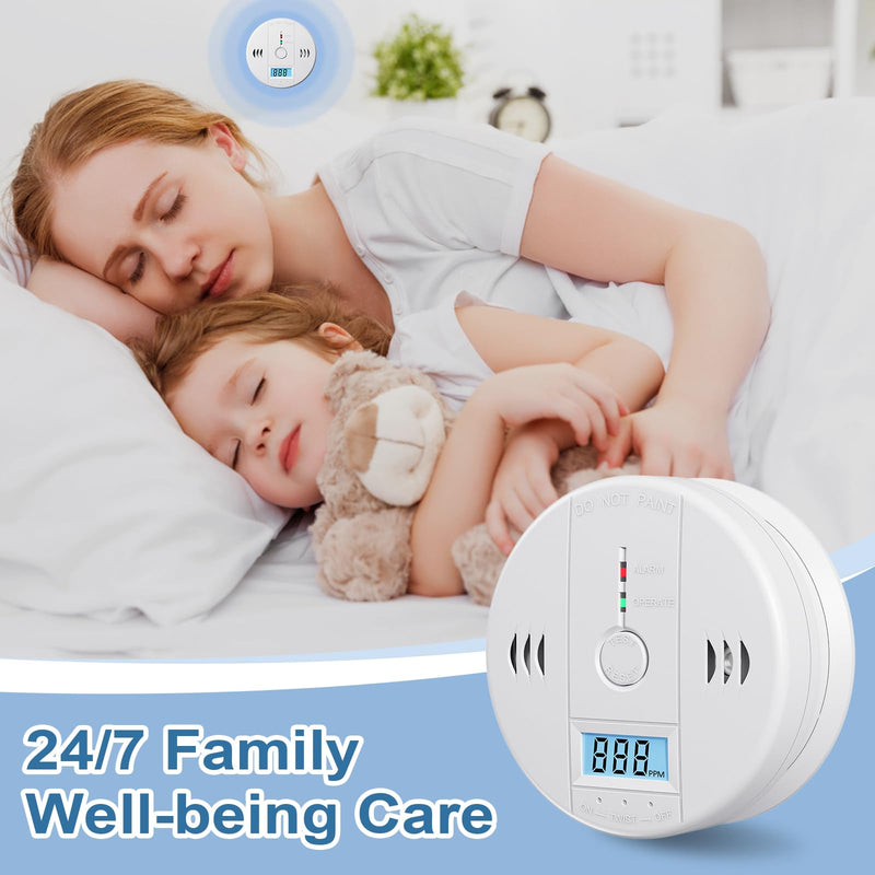 Carbon Monoxide Detectors Battery Powered, Carbon Monoxide Alarm with LED Digital Display, CO Alarm with Human Alarm Sounds and Test Button for Home Kitchen Restaurant Hotel Office(3 Pack) 3 Pack