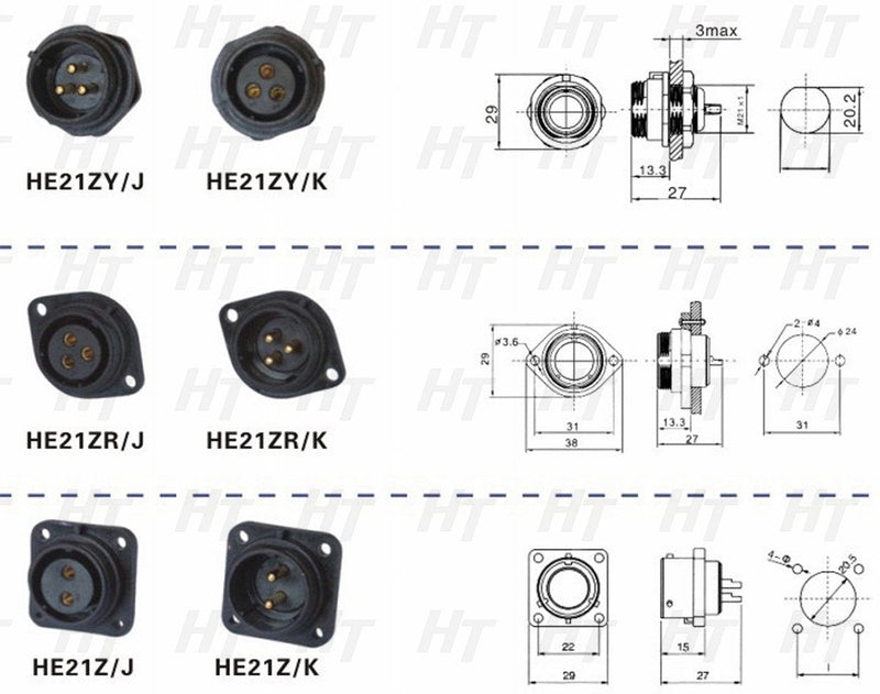 HangTon HE21 4 Pin Power Circular Waterproof IP68 Connector Female Male for Industrial Electrical Automotive Marine Devices