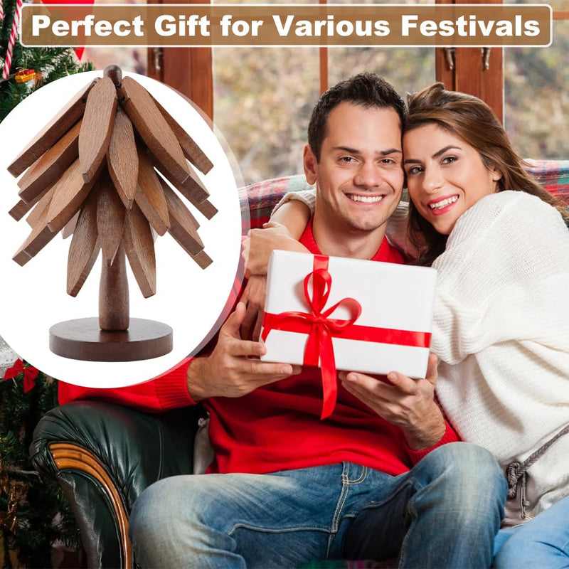 Tree Trivet Set, Wooden Tree Coasters for Hot Dishes, Include 5 Wooden Trivets and 1 Stand, Decorative Wooden Trivet Tree for Kitchen and Dining, Foldable Wooden Tree Coasters for Hot Pots&Teapot