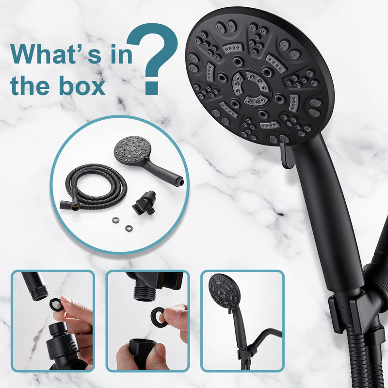 Cobbe 8 Functions Shower Head with handheld, High Pressure Shower Head Set with Hose Adjustable Bracket Rubber Washers (Matte Black) 8 Spray-Settings 1. Matte Black