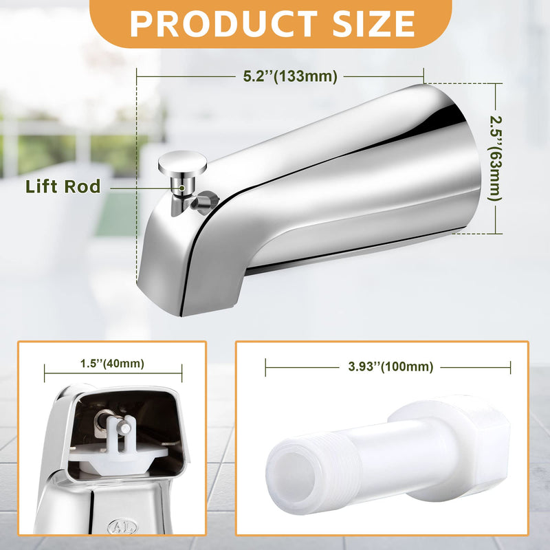 Dreyoo Tub Spout (Universal Fits 1/2" Copper Pipe, 1/2" IPS and 3/4" IPS), Bathroom Bathtub Faucet with Adapters and Hex Wrench (Chrome,Simple) Chrome Simple
