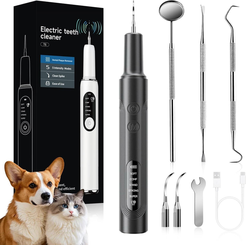 Jellytree Dog Plaque and Tartar Remover,Dogs Teeth Cleaning Kit with Led Light,5 Modes Dog Tooth Plaque Remover, Tooth Cleaner for Dogs and Cats USB Charge,Low Noise Tartar Remover for Teeth