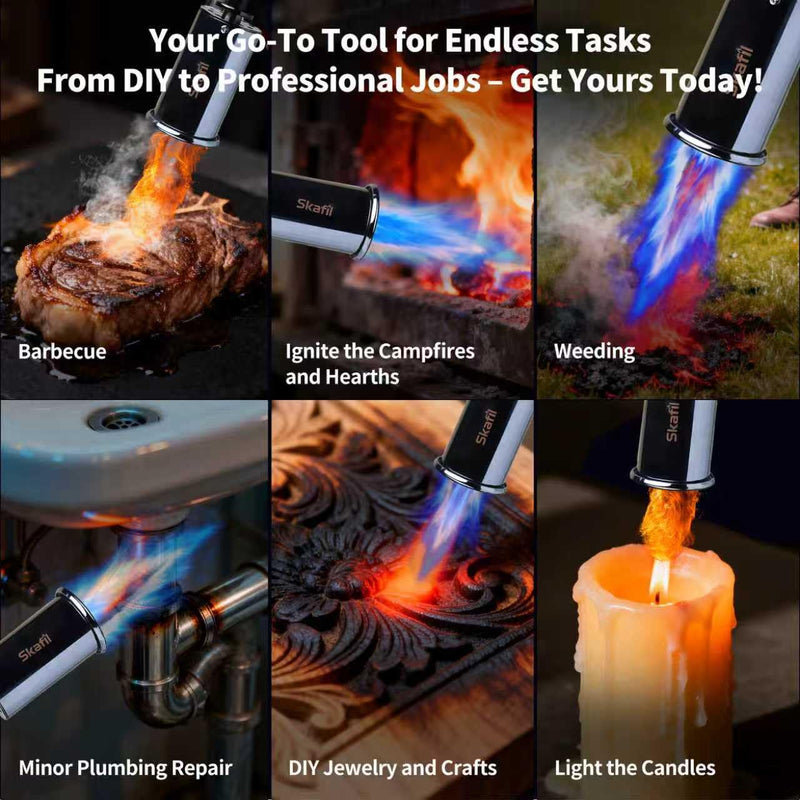 Propane Torch Flame Thrower Gun with Adjustable Heat & Lock-On Flame - 3272°F High Heat Blow Torch Lighter for Welding, Metalwork, BBQ, Cooking & Outdoor Use (Tank Not Included)